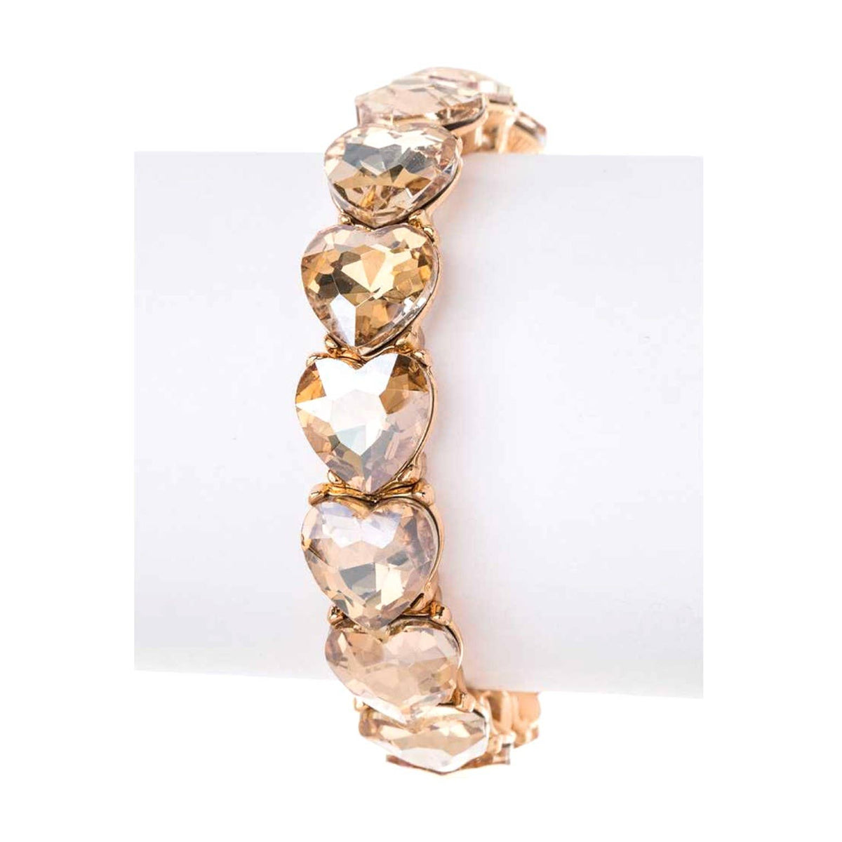 Heart Shape Crystal Stretch Bracelet: Silver/AB