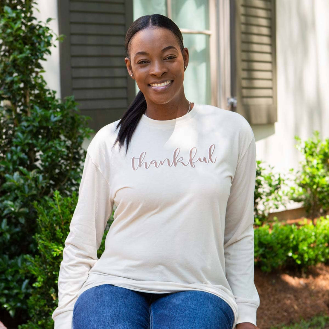 Thankful Script Long Sleeve Crew Neck T-Shirt   Oatmeal/Multi   -Asst.: XSmall