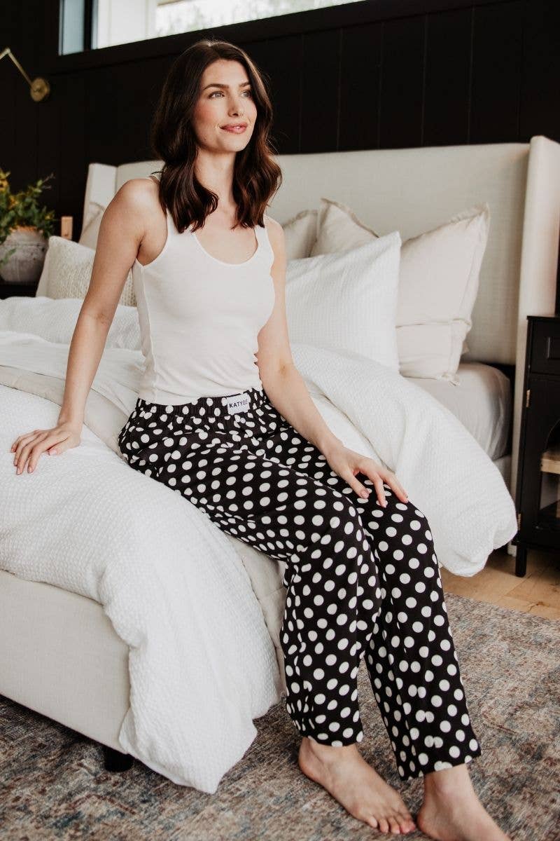 Black &amp; White Polka Dots Soft Boxer Pants: Black / L