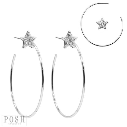Hoop earring with star lobe charm, Silver