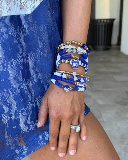 Blue &amp; White Star Football Jersey Enamel Bracelet Set