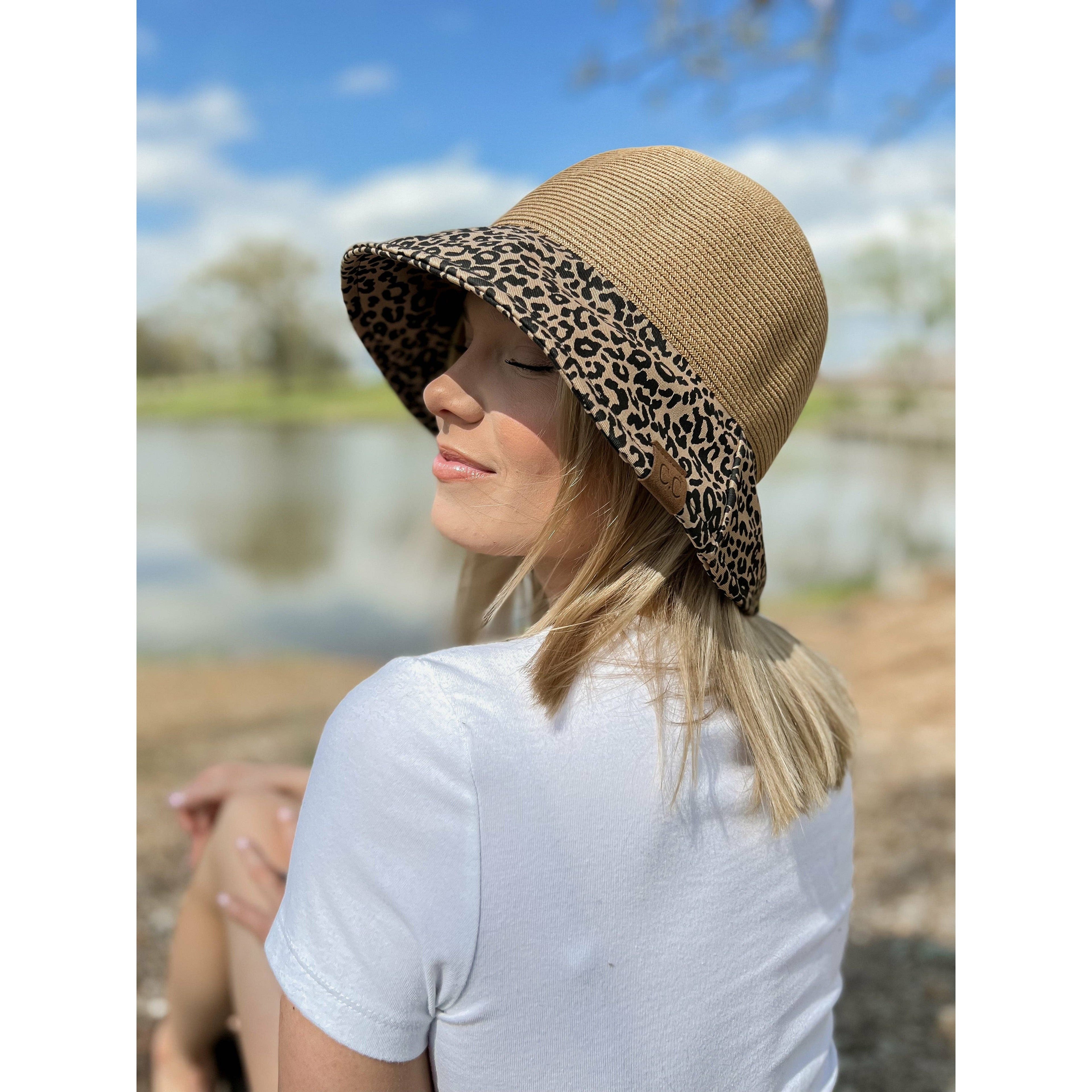 Baby Leopard Print Straw Cloche C.C Sun Hat: Dk. Natural