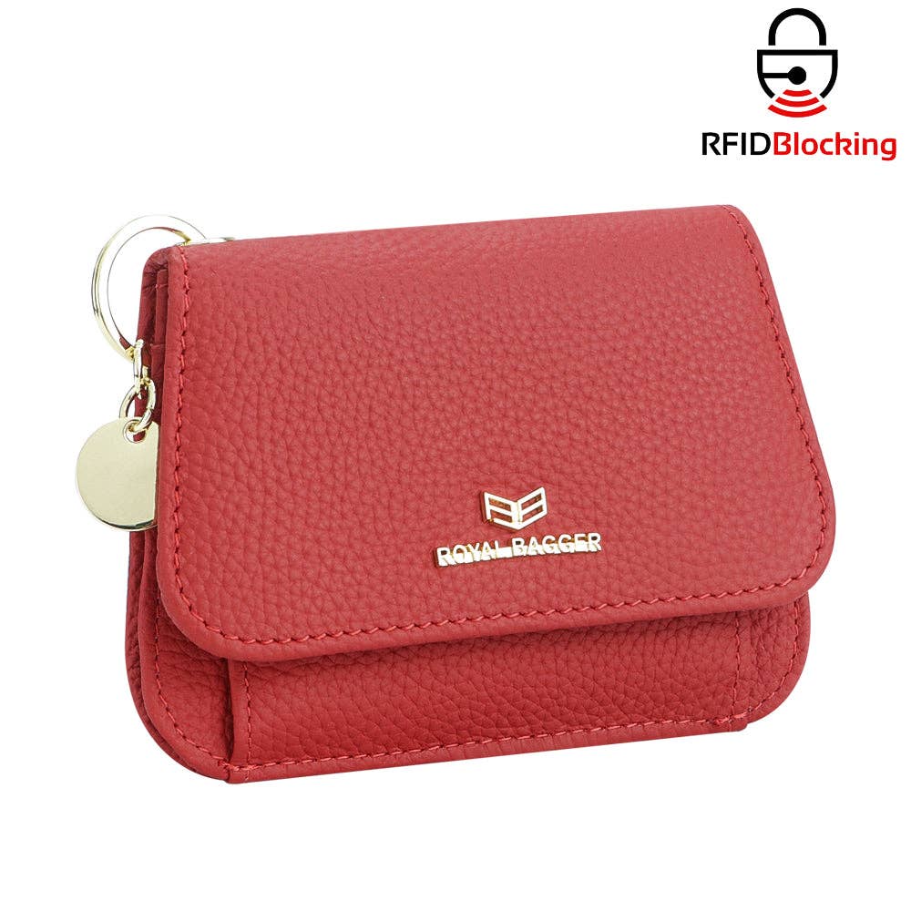 Genuine Leather RFID Keychain Wallet: Orange