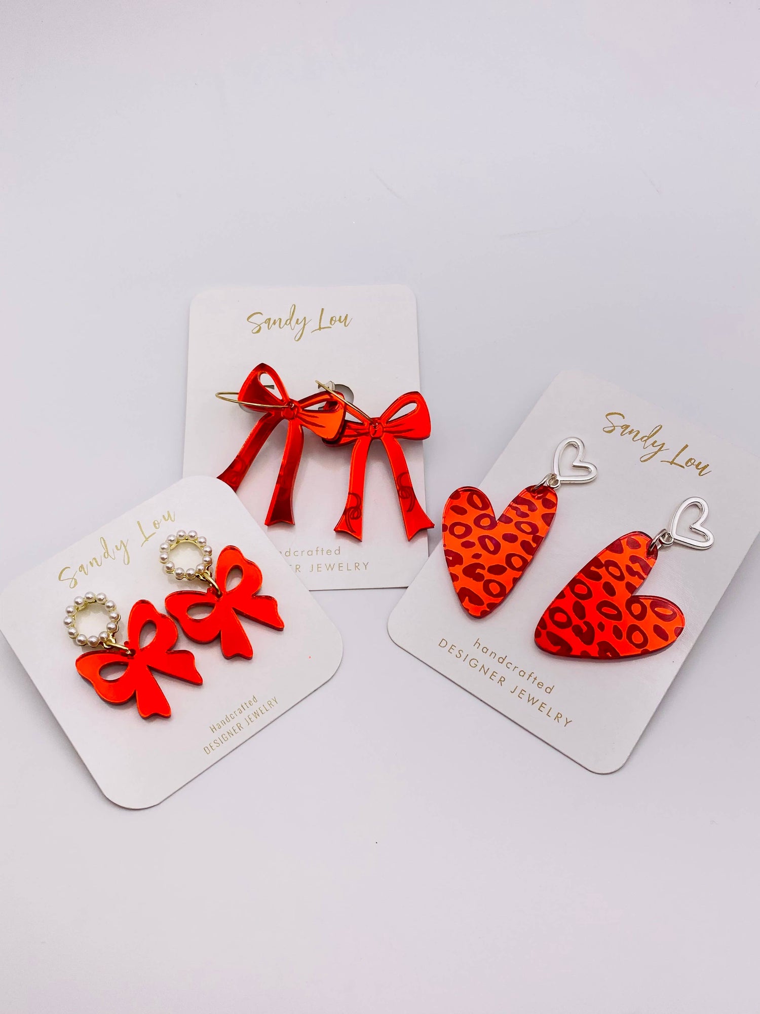 VALENTINE LEOPARD SILVER HEART RED MIRROR EARRINGS    