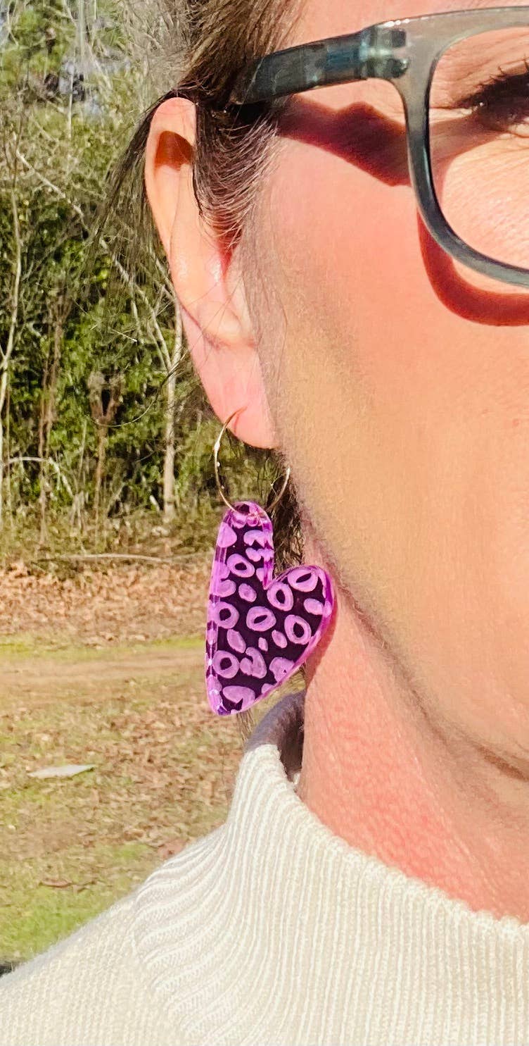 VALENTINE LEOPARD SWEET HEART HOOP PINK EARRINGS   