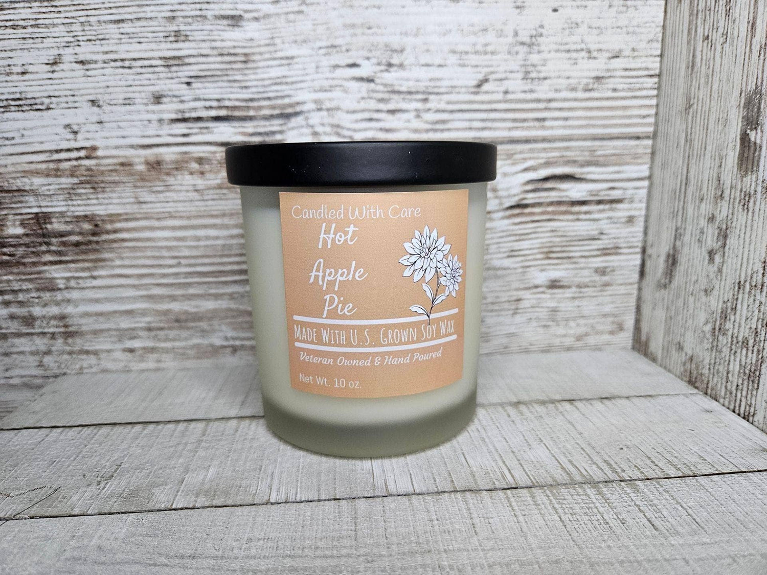 Hot Apple Pie Soy Wax Candle with Wood Wick Hand Poured: 16 oz.