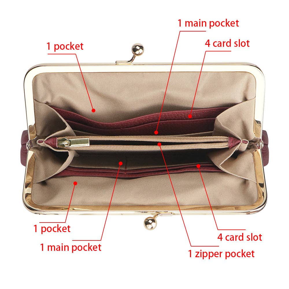 1468 Leather RFID Kiss-Lock Wallet: Black