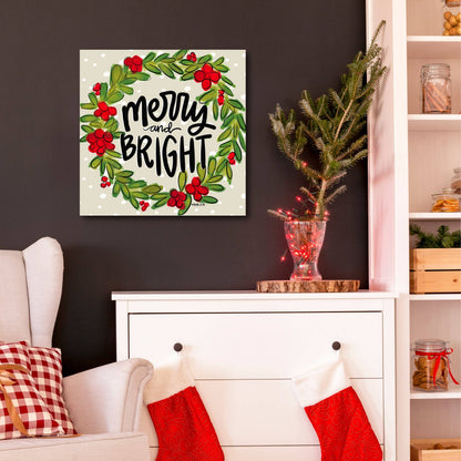 Merry &amp; Bright Wreath Wrapped Canvas: 12" x 12"