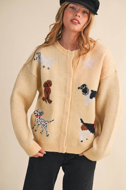 DOG KNIT SWEATER CARDIGAN: Red