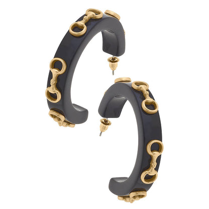 Sutton Horsebit Resin Hoop Earrings: Navy