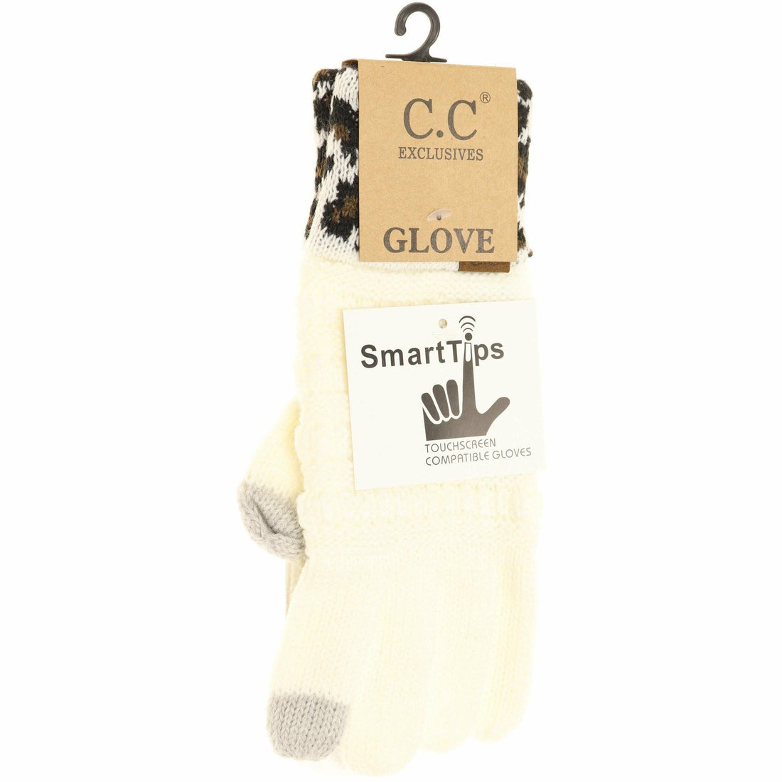 Solid Cable Knit Leopard Cuff CC Women&