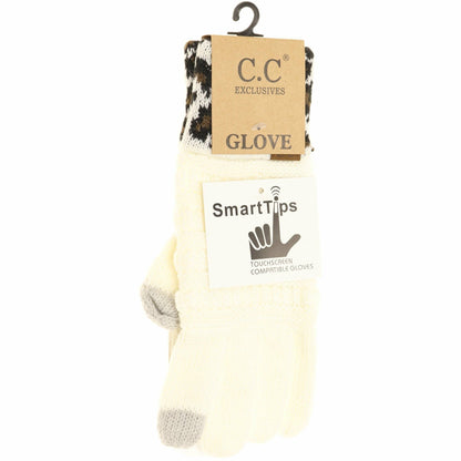 Solid Cable Knit Leopard Cuff CC Women&