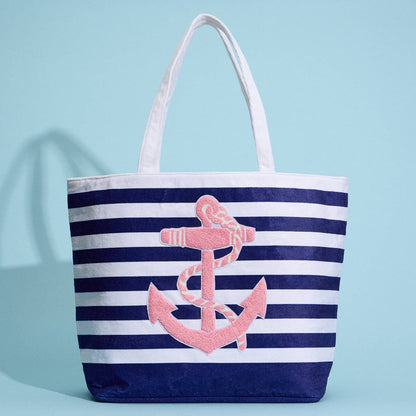 Striped Tote Bag with Anchor Design: Navy / One / 5AG78016