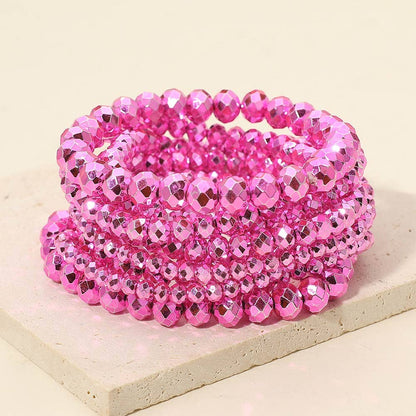 9PCS - Faceted Beaded Stretch Multi Layered Bracelets: Gray