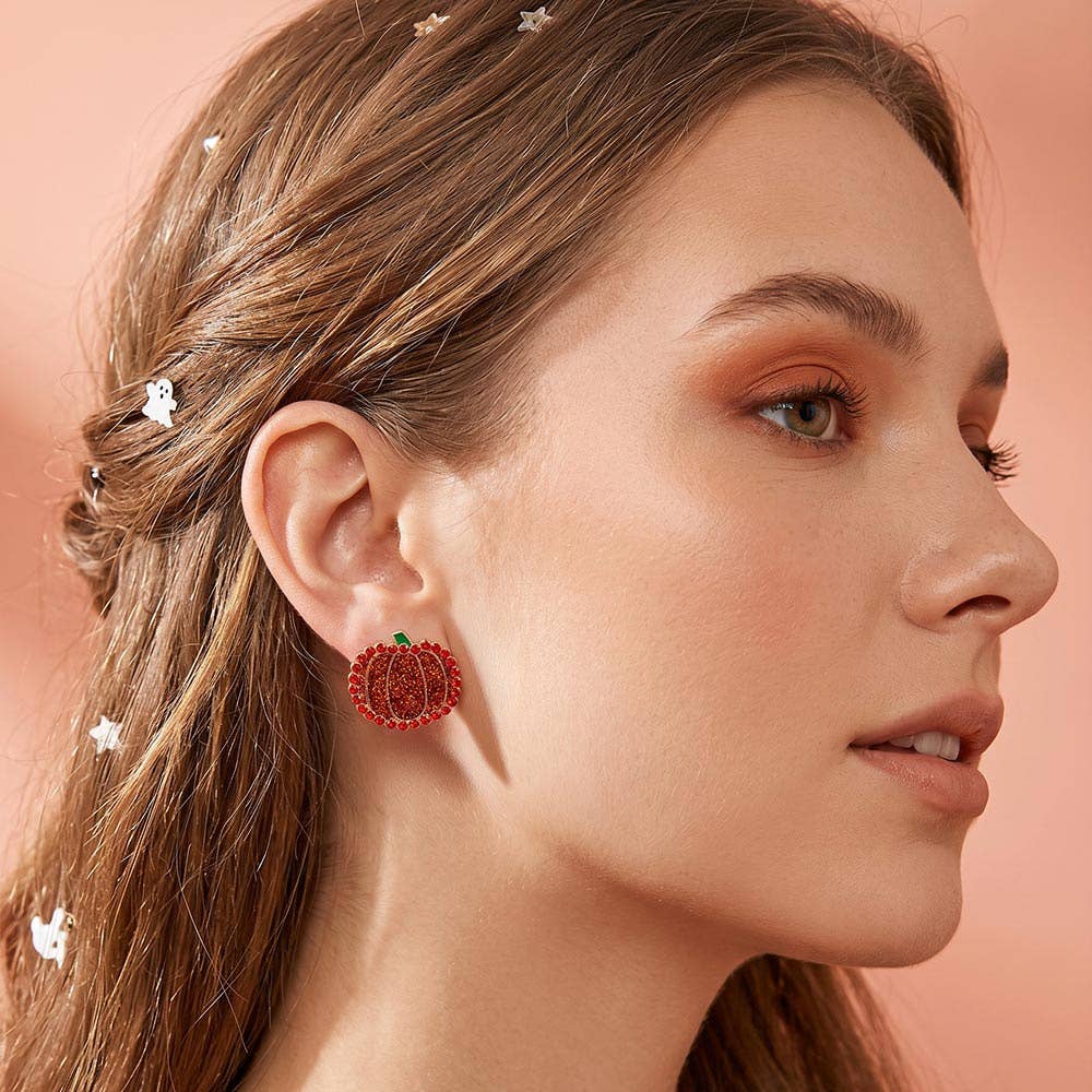 Glitter Pumpkin Stud Earrings