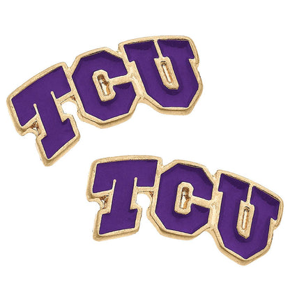 TCU Horned Frogs Enamel Stud Earrings in Purple