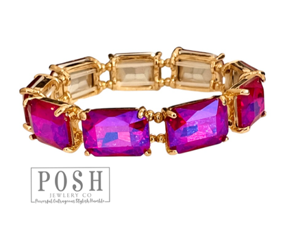 Large rectangle rhinestone bracelet: Blue