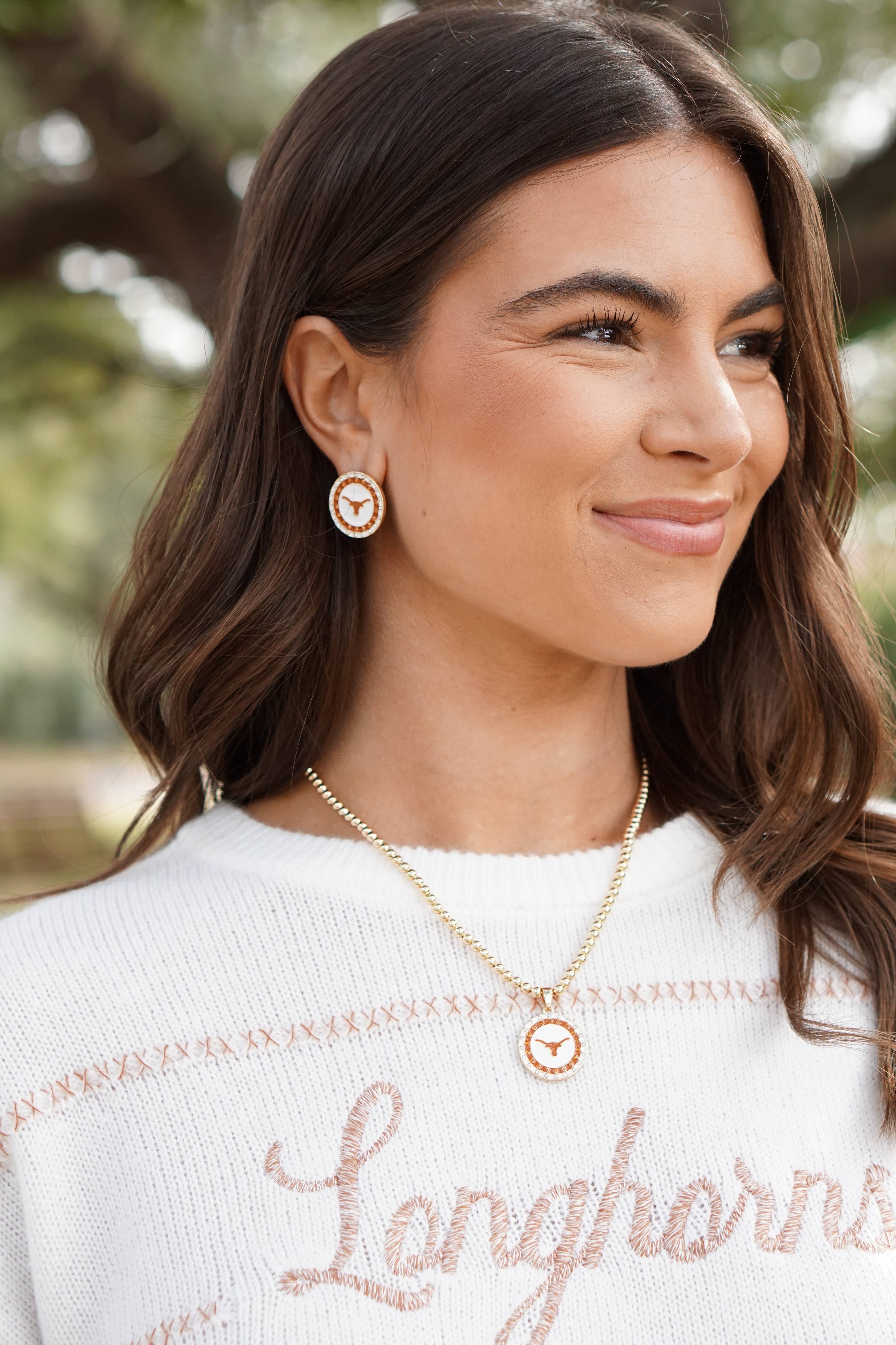 Texas Longhorns Pave Disc Necklace in Shiny Gold