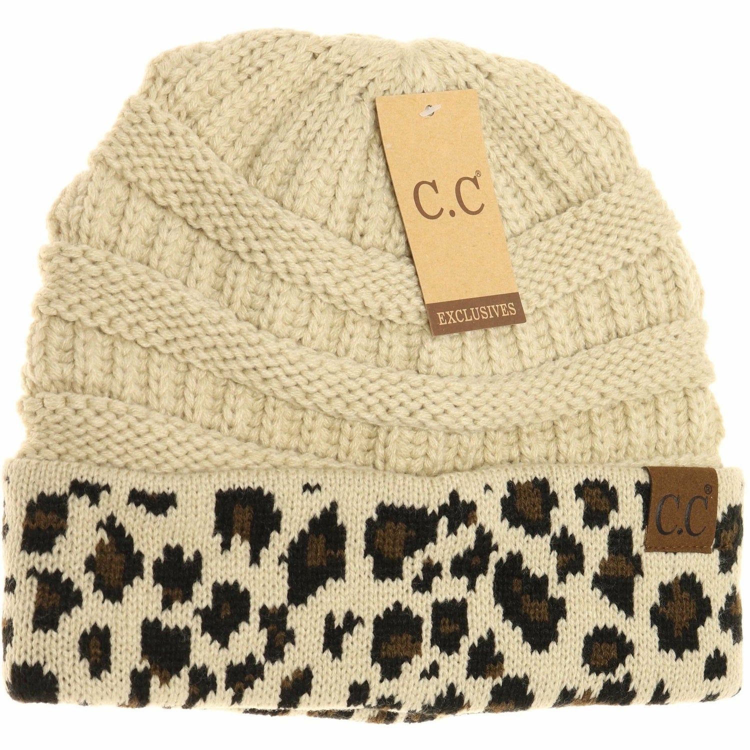 Matching Cuff Leopard Print CC Beanie HAT80: Black