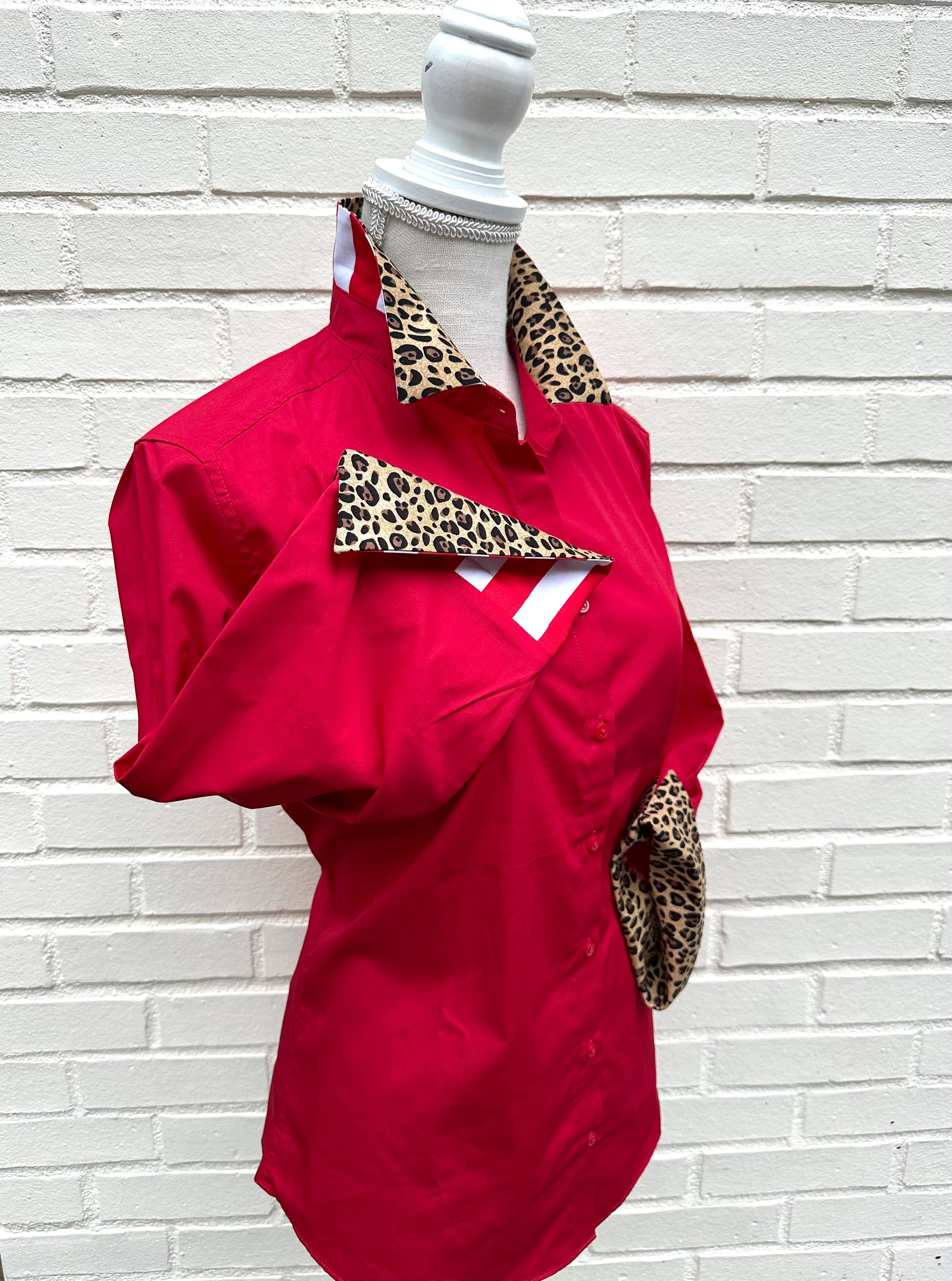 Elizabeth 3/4 Sleeve - Red w Cheetah &amp; Stripe: Red w Cheetah &amp; Stripe