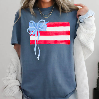 Coquette American Flag July 4th Graphic Shirt |Comfort Color: White / Large