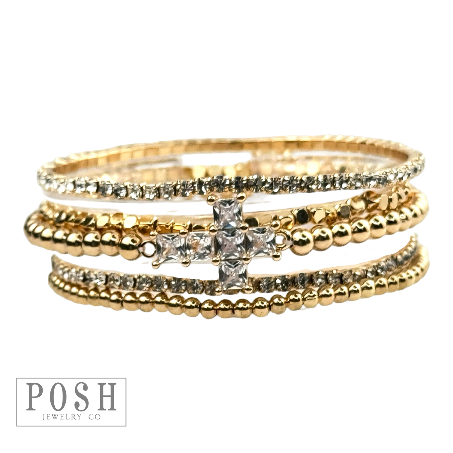 Cross bracelet set: Gold