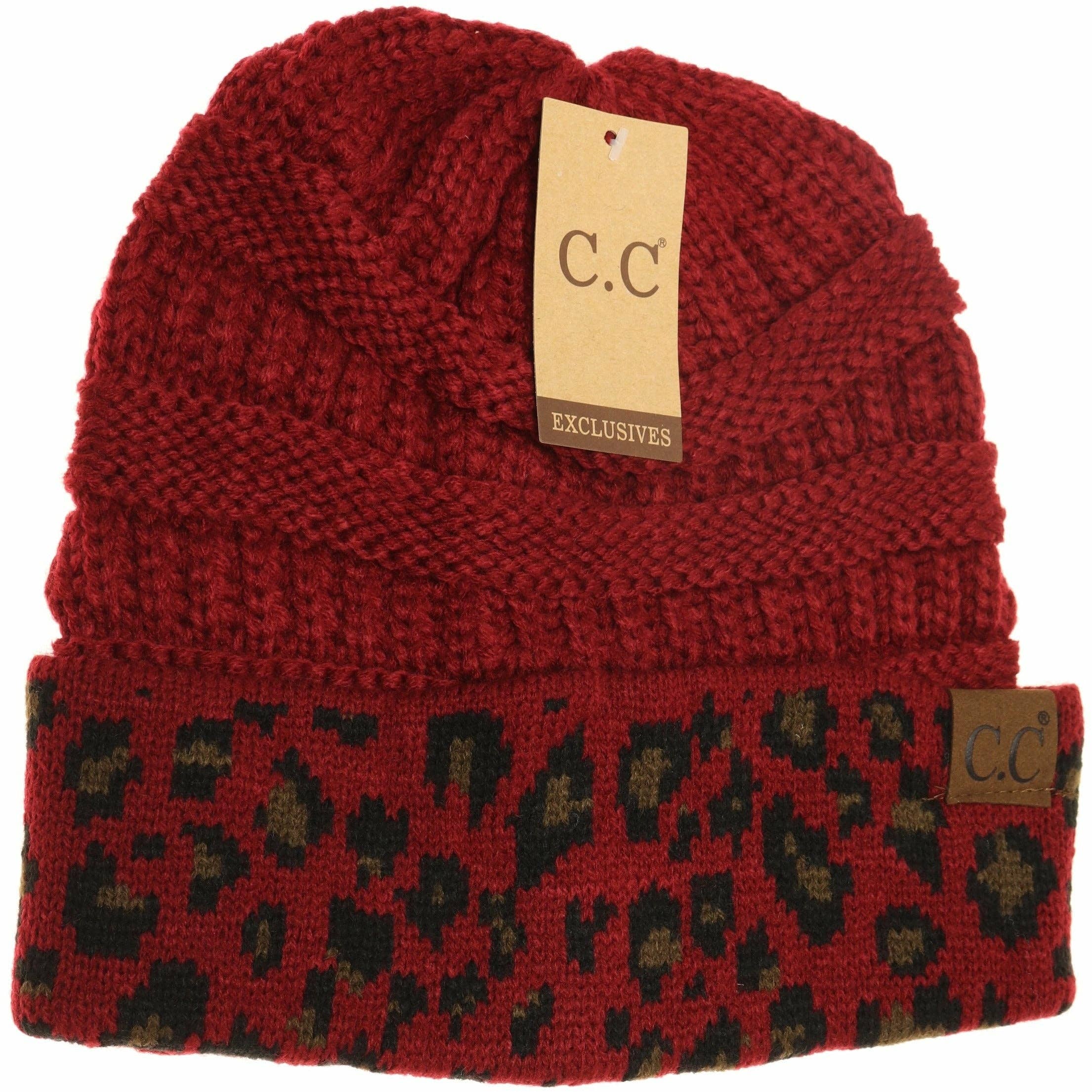 Matching Cuff Leopard Print CC Beanie HAT80: Black