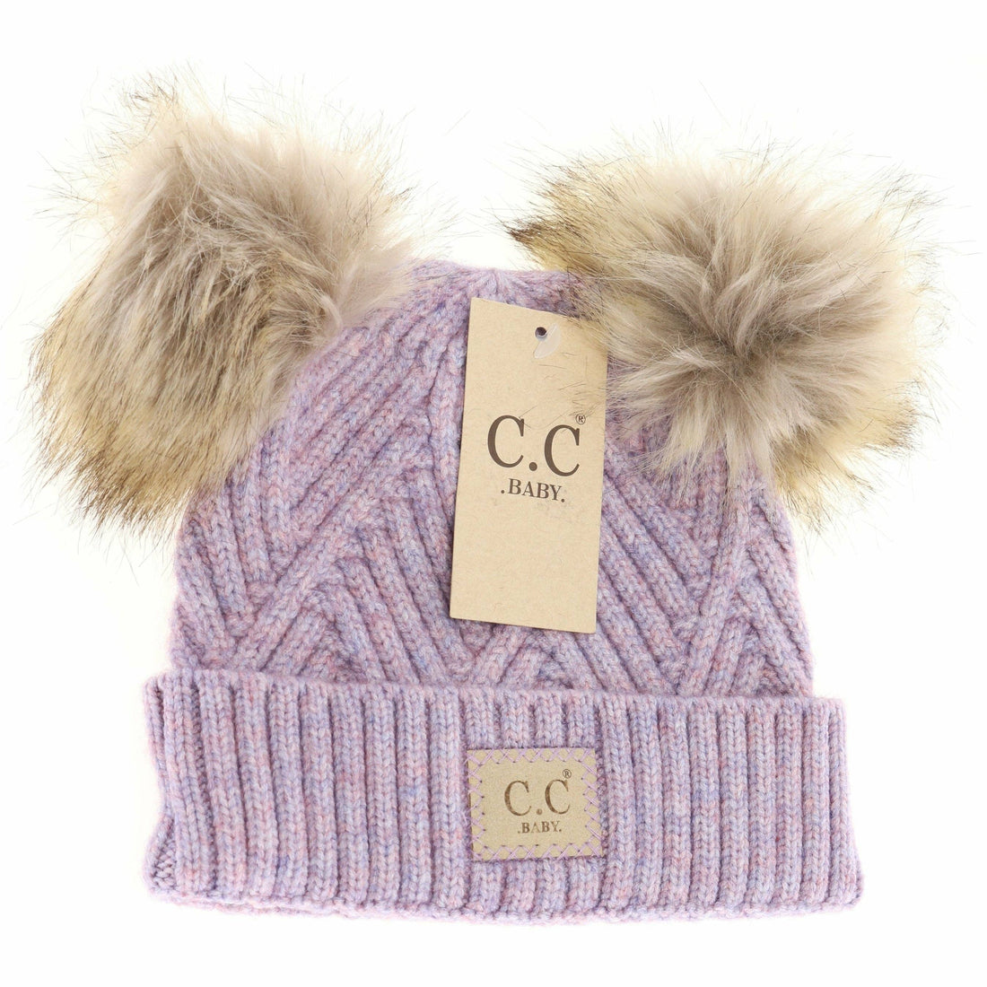 C.C Large Patch Newborn Knit Hat- Baby2060PomPom: Lavender Mix