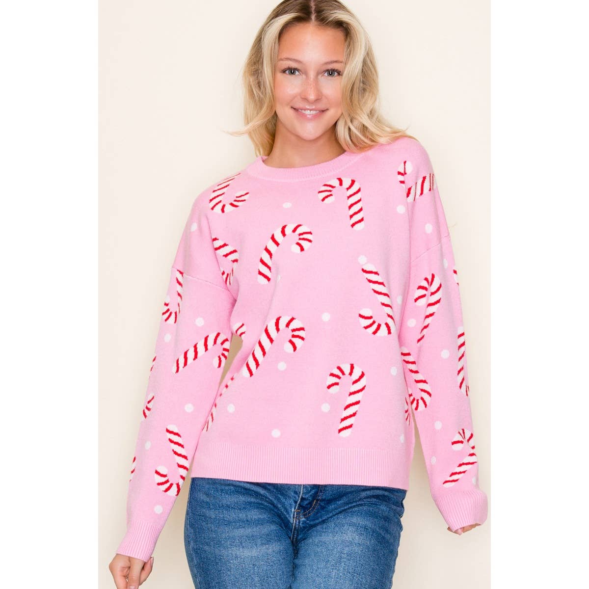 CHRISTMAS CANDY CANE SWEATER: GREEN / S-M-L-XL(2-2-2-1)