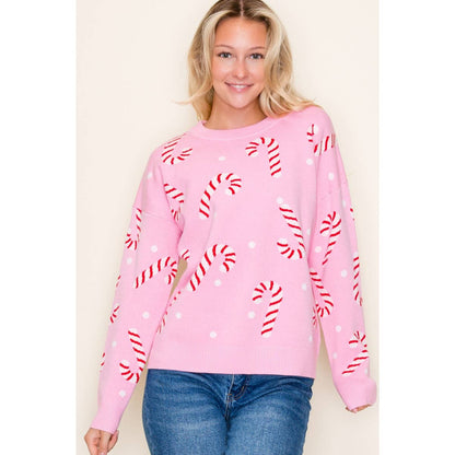 CHRISTMAS CANDY CANE SWEATER: GREEN / S-M-L-XL(2-2-2-1)