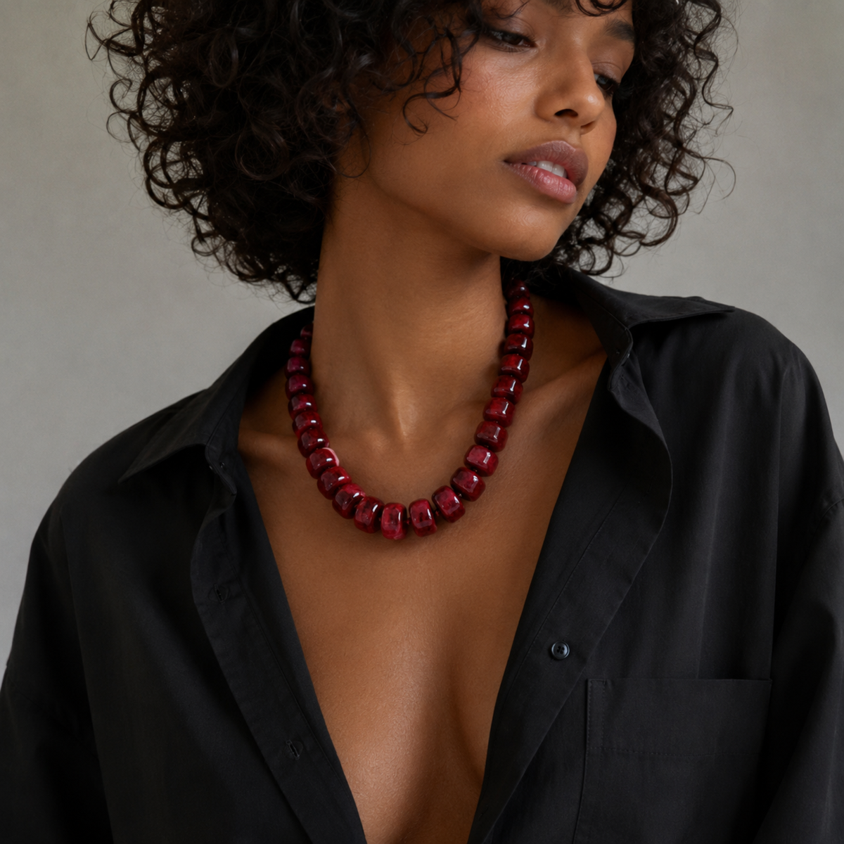 Chunky Resin &amp; Natural Stone Bead Necklace: Red Jasper Glow