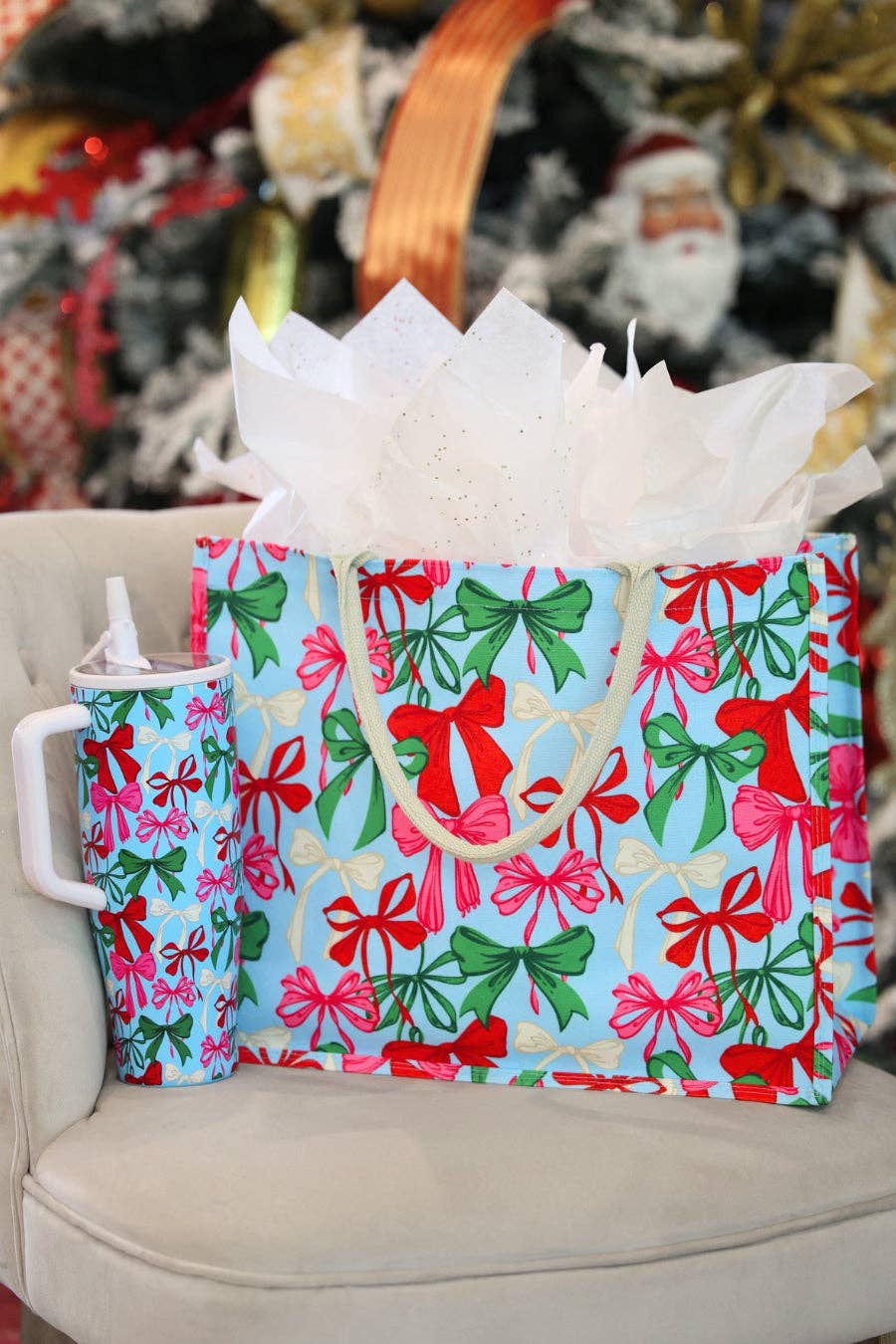 Jess Lea Jingle Bows Tote Bag: Multi