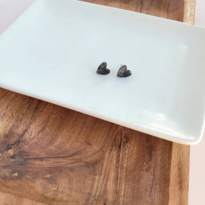 Hand Drawn Heart Studs - Black // Jewelry, Earrings, Gifts, Valentine