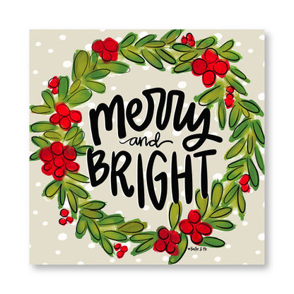 Merry &amp; Bright Wreath Wrapped Canvas: 12" x 12"