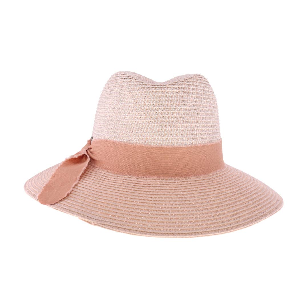 Frayed Bow Trim C.C Panama Hat STH16: Grey Mix