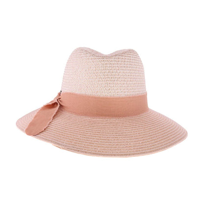 Frayed Bow Trim C.C Panama Hat STH16: Grey Mix