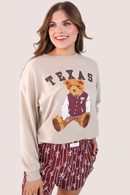 Benny The Bear Texas Pullover- Maroon: Neutral / Medium