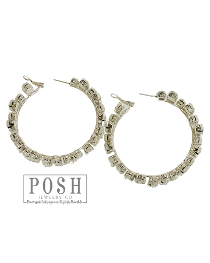 Marquise rhinestone hoop earring, Silver