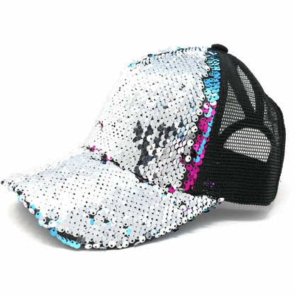 Sequin Mesh Back High Ponytail CC Ball Cap BT723: Rose/Teal/Rose