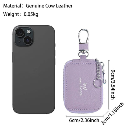 3901 Leather Earphone Pouch with Keychain: Black