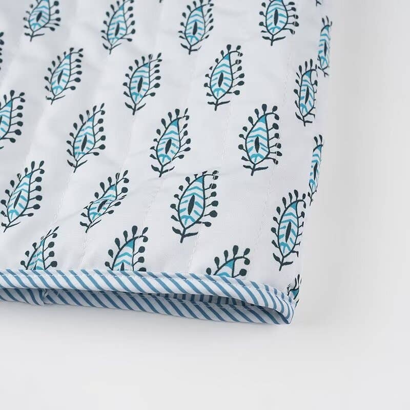 Stylish Reversible Flowers Quilted Jacket: Blue