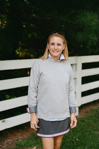 Danny Sweatshirt by Pearly Vines - Grey w Black, Coral &amp; Pink Stripe Ribbon: Grey w Black Coral &amp; Pink Stripe Ribbon / S (4-6) sweatshirt only
