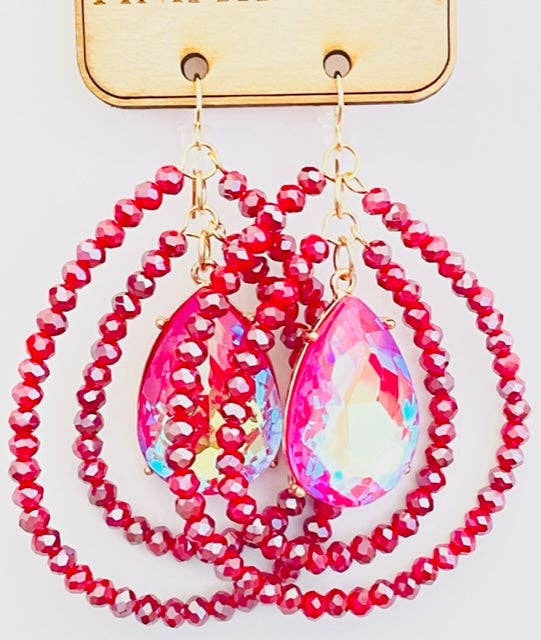 Fuchsia double rhinestone teardrop charm earring, last call: Fuchsia