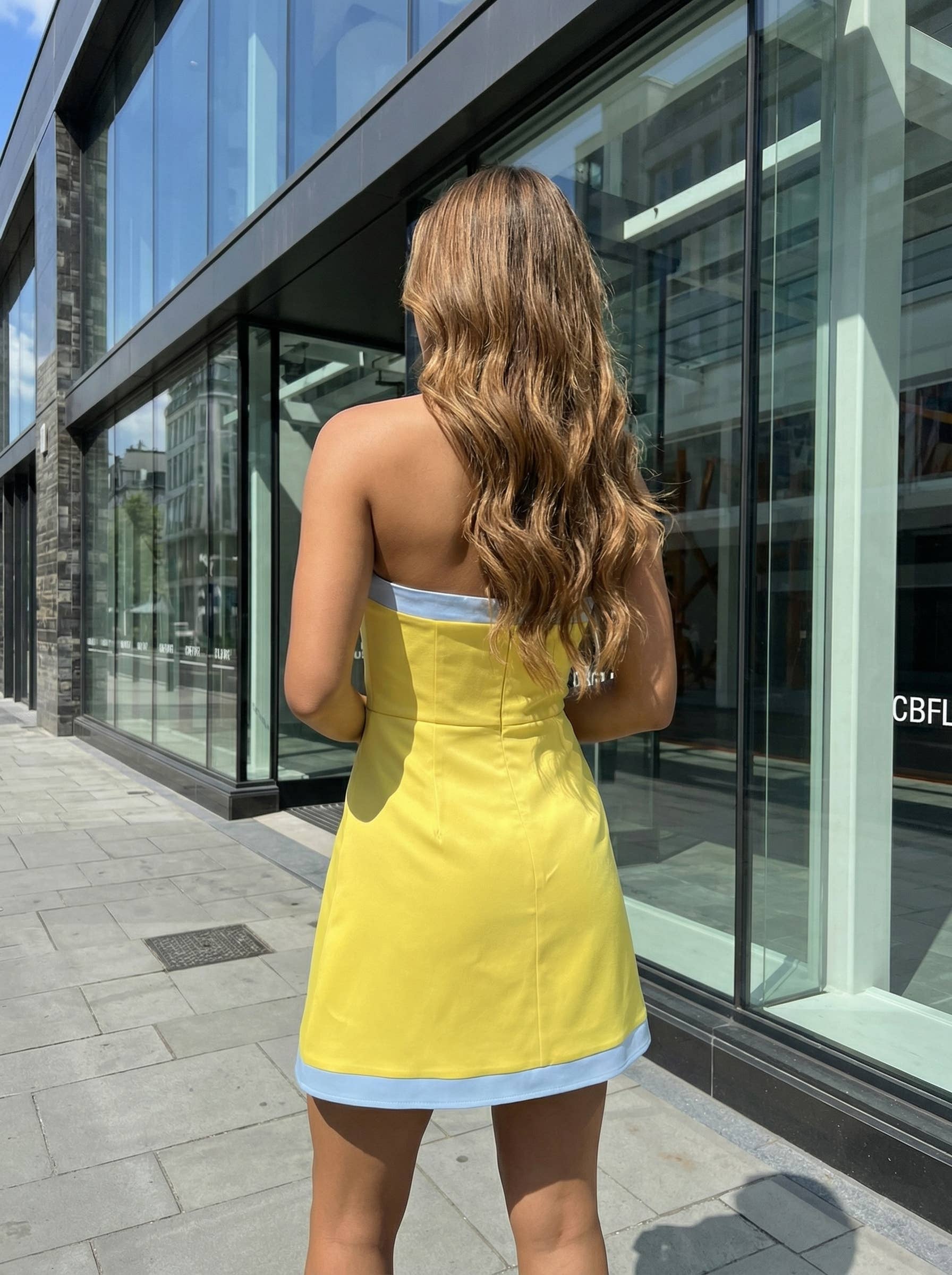 Color Block Strapless Romper Dress With Sweetheart Neckline: YELLOW/LT. BLUE  Baby Pink