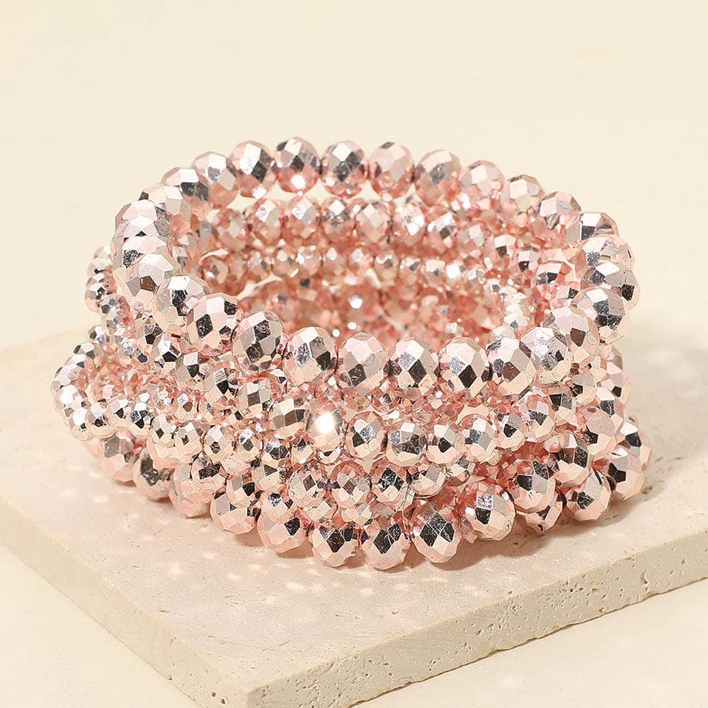 9PCS - Faceted Beaded Stretch Multi Layered Bracelets: Gray