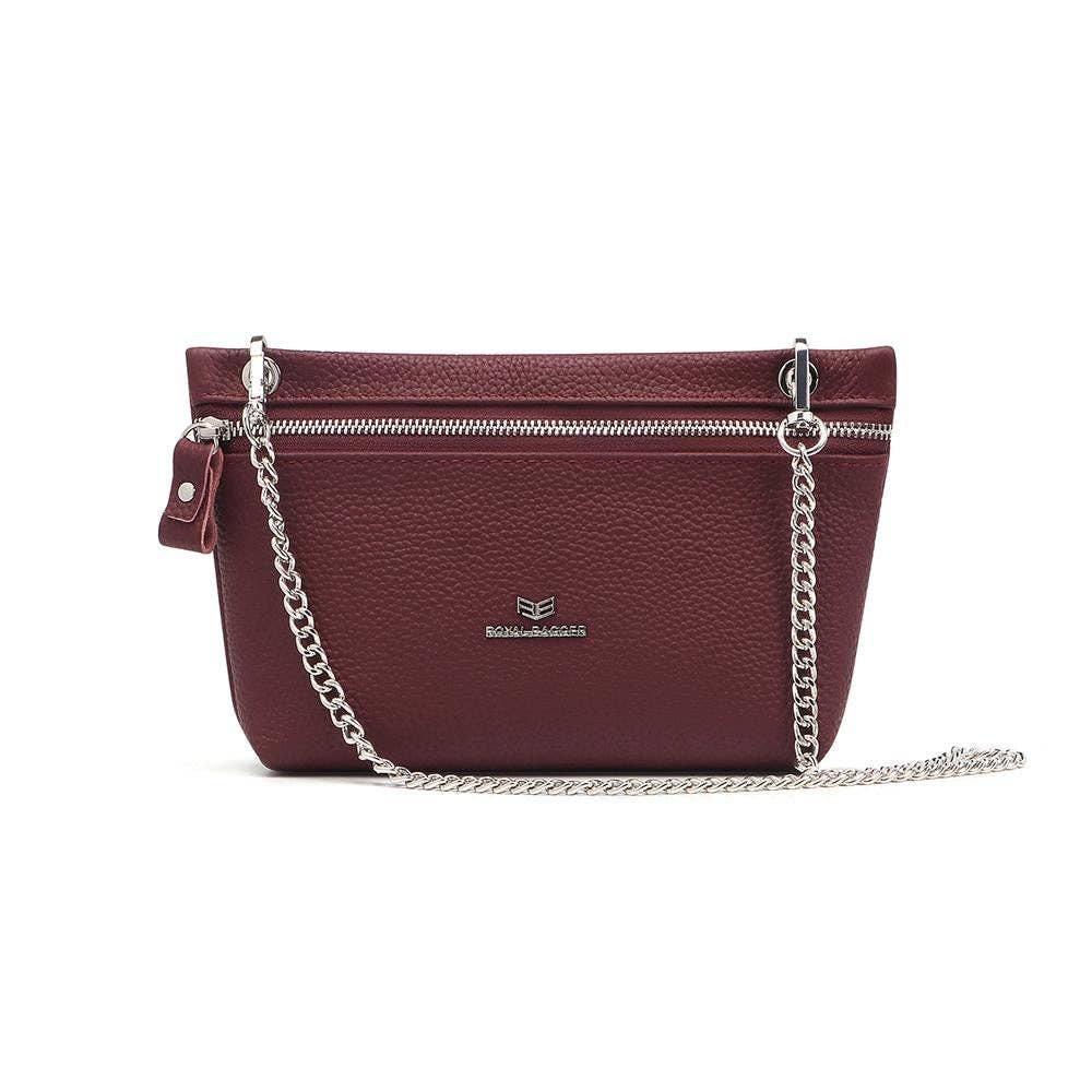 Genuine Leather RFID Crossbody Wallet: WineRed