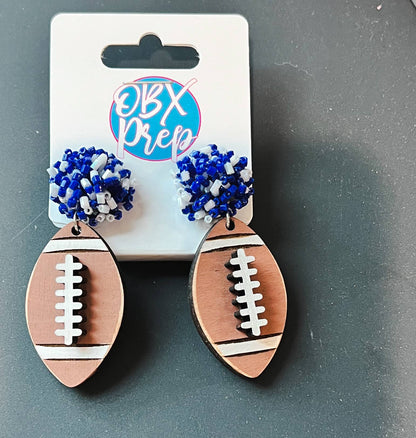 Dallas Cowboys Custom Team Spirit Bead Topped Hand Painted Football Dangle : Blue/ Silver