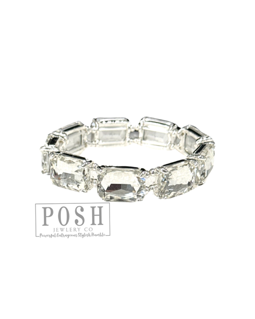 Large rectangle rhinestone bracelet: Fuchsia