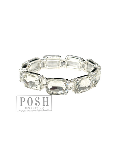 Large rectangle rhinestone bracelet: Blue