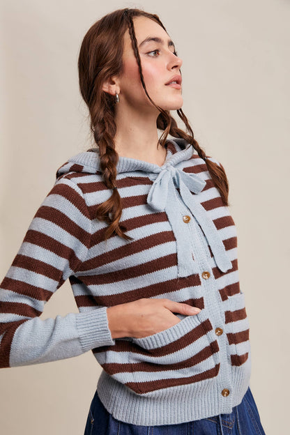 Striped Knit Hoodie Cardigan